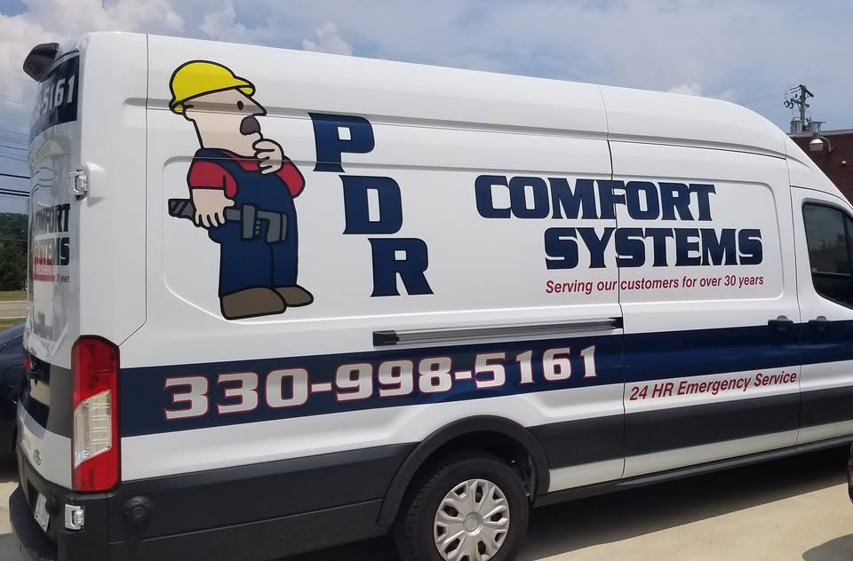 Twinsburg Heating and Cooling AC Repair — PDR Comfort Systems PDR Comfort Systems service van — Twinsburg heating, cooling, AC repair, water heater and plumbing service in Northeast Ohio